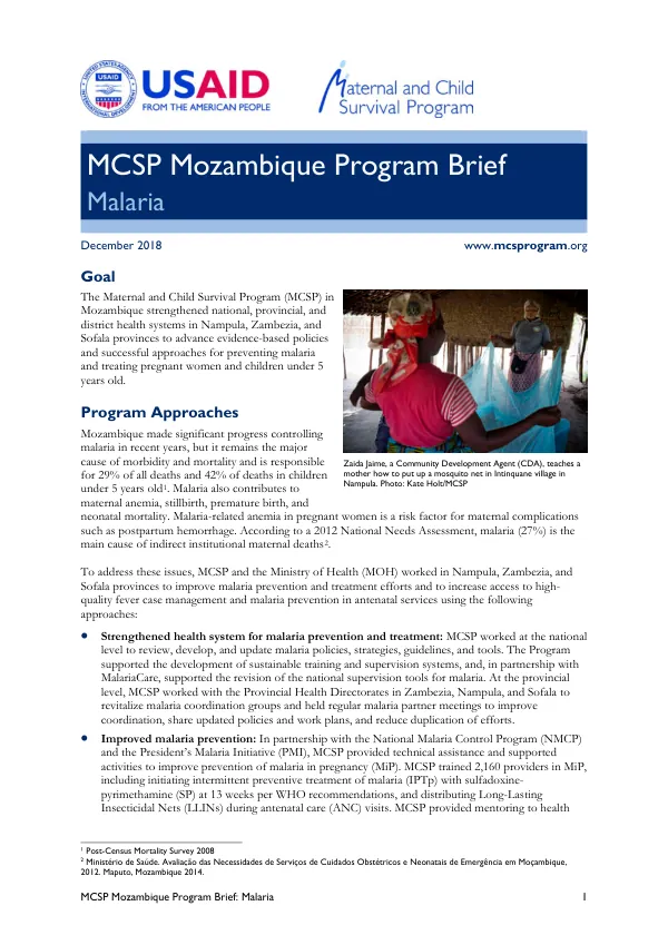 MCSP Mozambique Program Brief: Malaria
