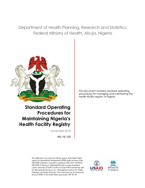 Guidelines for Managing and Maintaining Nigeria’s Health Facility Registry