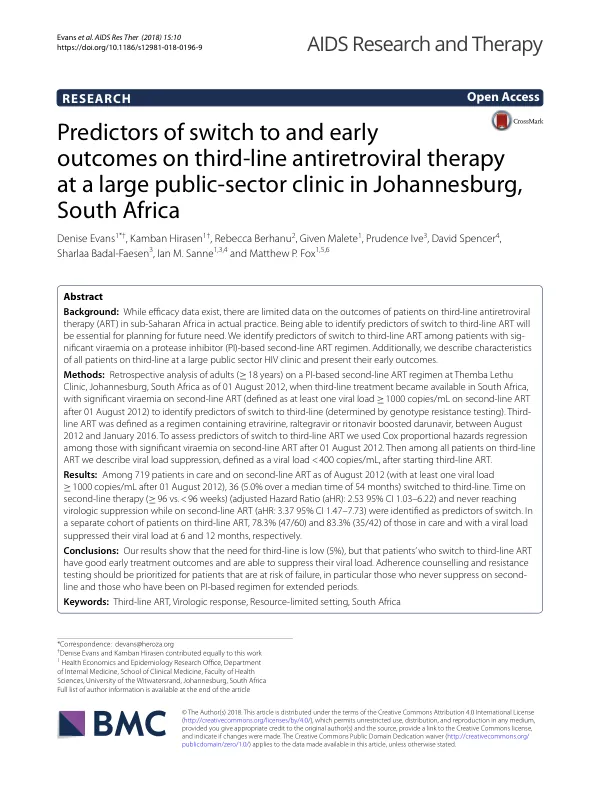 Predictors of switch to and early outcomes on third-line antiretroviral therapy at a large public-sector clinic in Johannesburg, South Africa