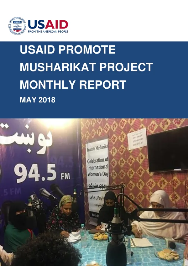USAID Promote Musharikat Project Monthly Report May 2018