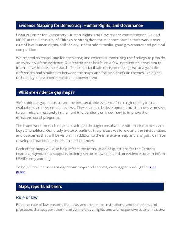 Evidence Mapping for Democracy, Human Rights, and Governance