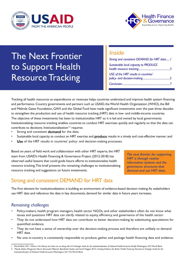 The Next Frontier to Support Health Resource Tracking