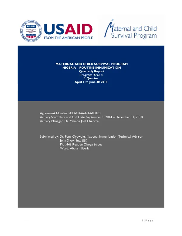 Maternal and Child Survival Program Nigeria - Routine Immunization Quarterly Report