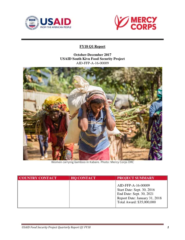 USAID Food Security Project Quarterly Report Q1 FY18