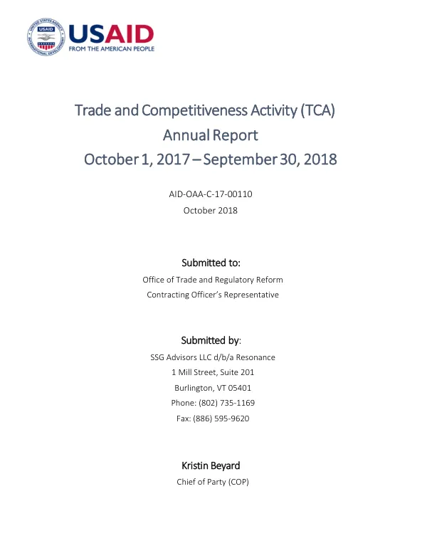 Trade and Competitiveness Activity (TCA) Annual Report, October 1, 2017 - September 30, 2018