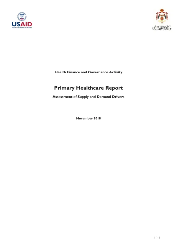 Health Finance and Governance Activity Primary Healthcare Report Assessment of Supply and Demand Drivers
