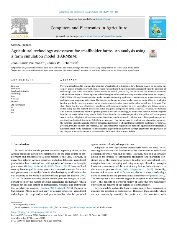 Agricultural technology assessment for smallholder farms: An analysis using a farm simulation model (FARMSIM)