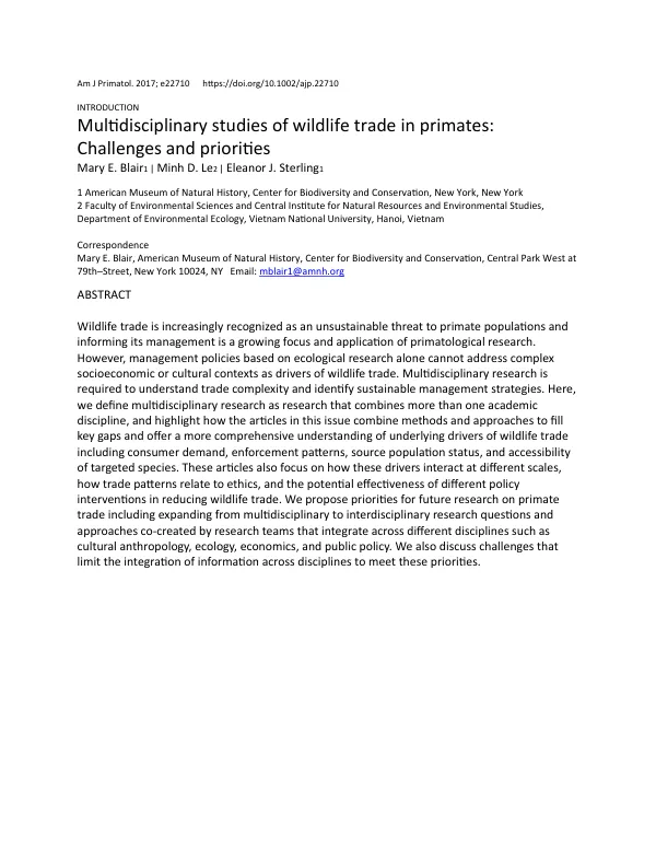 MulƟdisciplinary approaches to understanding wildlife trade in primates