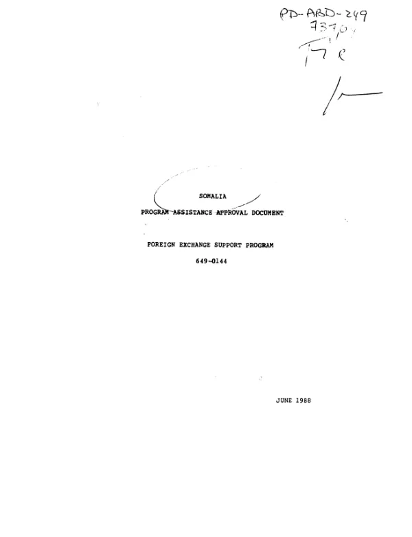 Somalia : program assistance approval document -- foreign exchange support program, 649-0144