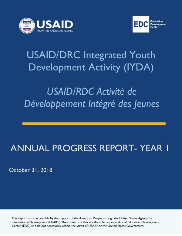 Annual Progress Report—Year 1: USAID/DRC Integrated Youth Development Activity (IYDA)