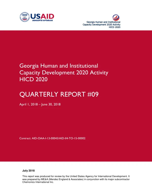 USAID/Georgia Human and Institutional Capacity Development 2020 Activity (HICD 2020) Quarterly Report #09