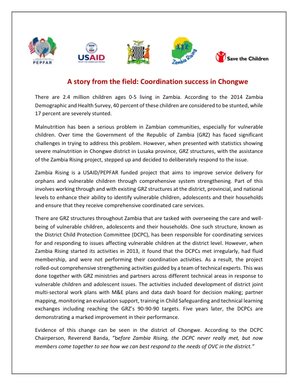 Coordination Success in Chongwe: A Story from the Field
