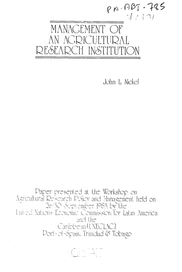 Management of an agricultural research institution