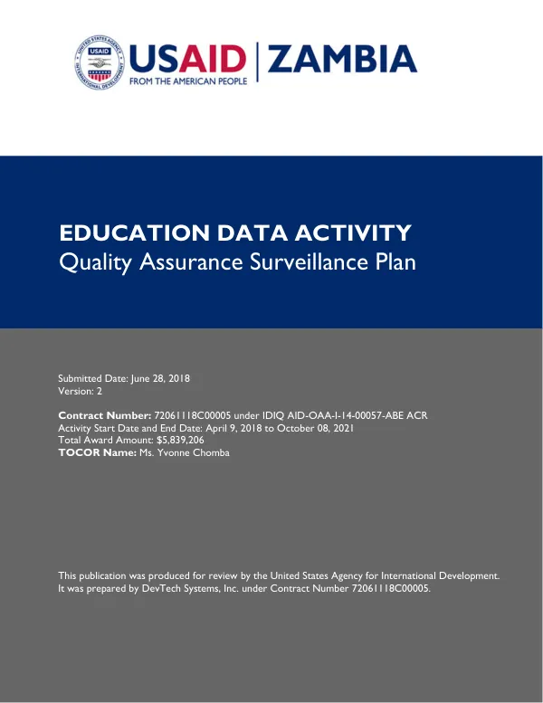 USAID Education Data Activity Quality Assurance Surveillance Plan