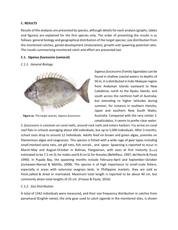 Assessment of the Fisheries of Siganus fuscescens and Selar crumenophthalmus in Looc and Lubang, Occidental Mindoro