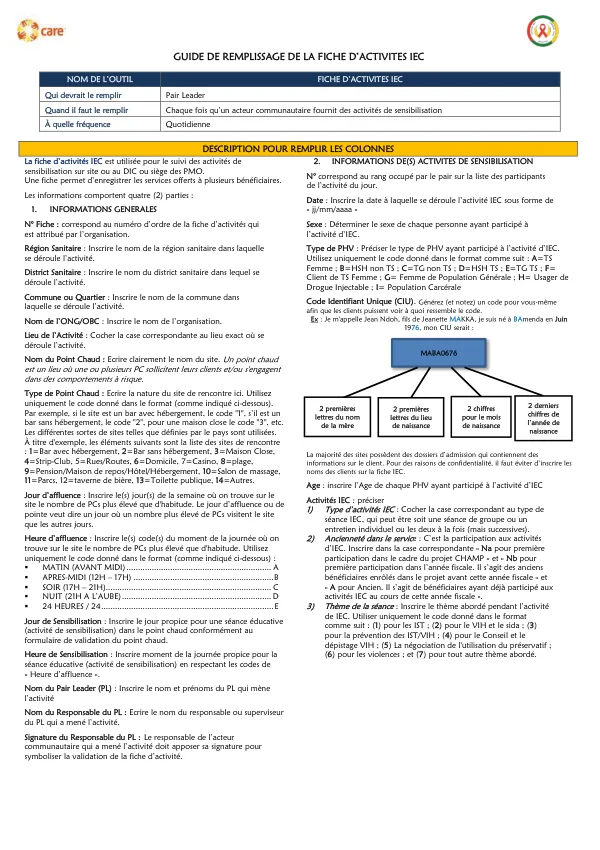 FICHE D'ACTIVITES IEC