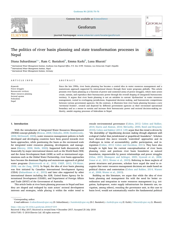 The politics of river basin planning and state transformation processes in Nepal