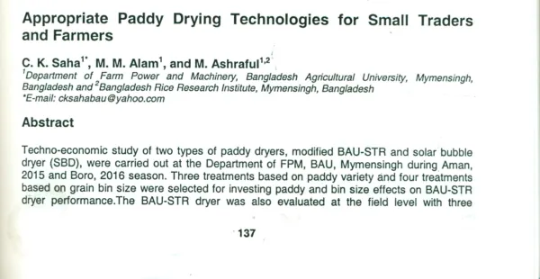 Appropriate paddy drying technologies for small traders and farmers