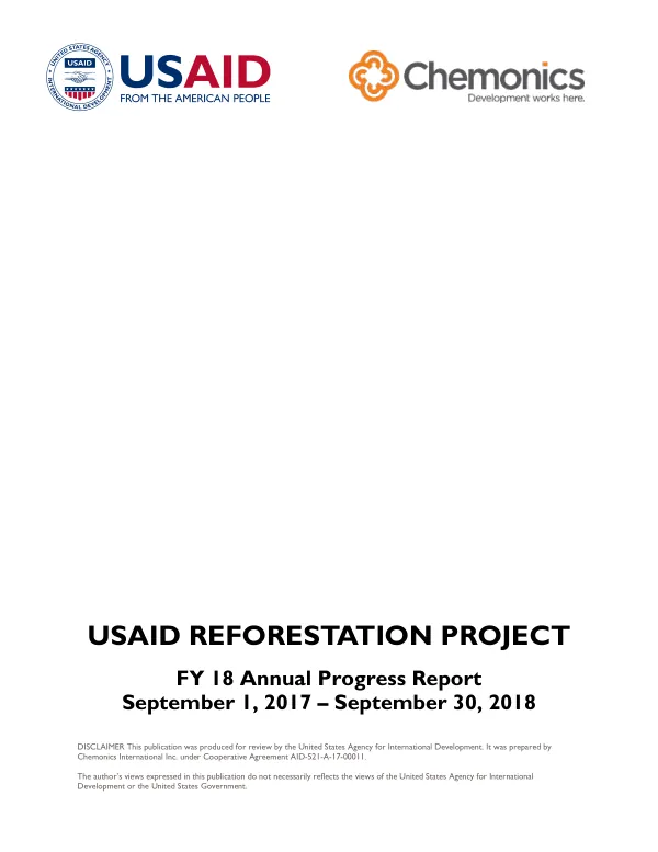USAID Reforestation Project FY 18 Annual Progress Report
