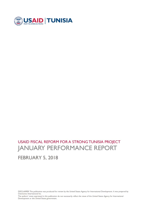 USAID FISCAL REFORM FOR A STRONG TUNISIA PROJECT JANUARY PERFORMANCE REPORT