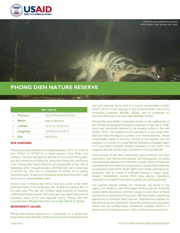 Phong Dien Nature Reserve Fact Sheet