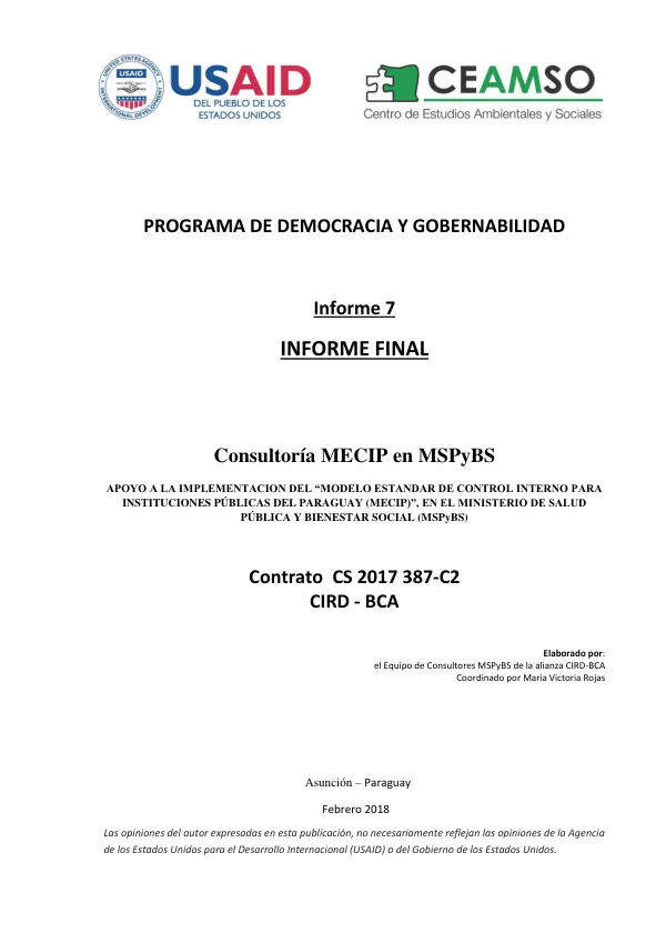Informe Final: MECIP - MINISTERIO DE SALUD PÚBLICA Y BIENESTAR SOCIAL