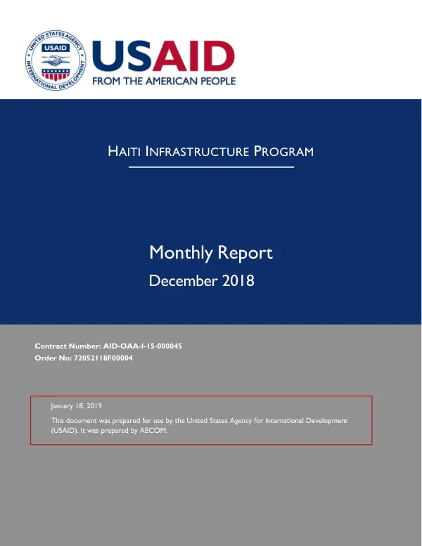Haiti Infrastructure Program December 2018 Monthly Report