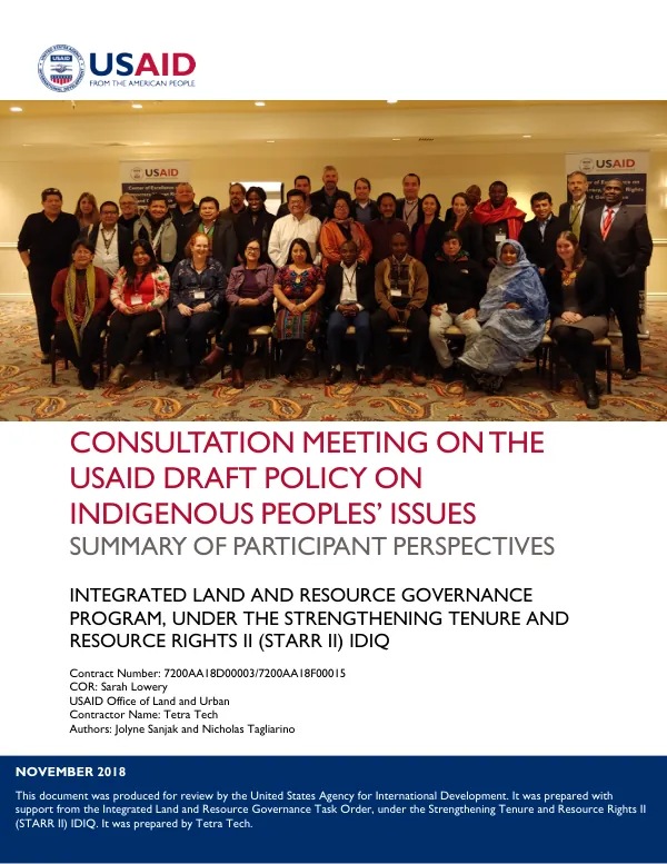 Consultation Meeting on the USAID Draft Policy on Indigenous Peoples' Issues: Summary of Participant Perspectives