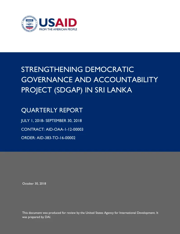 USAID SDGAP Quarterly Report