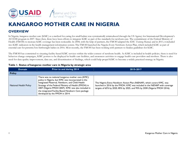 Kangaroo Mother Care in Nigeria