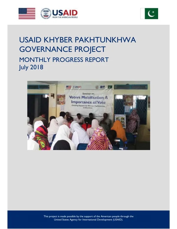 Khyber Pakhtunkhwa Governance Project Monthly Progress Report July 2018
