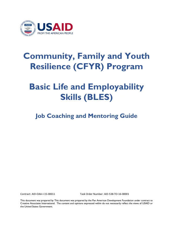 Job Coaching and Mentoring Guide for the Community, Family and Youth Resilience (CFYR) Program