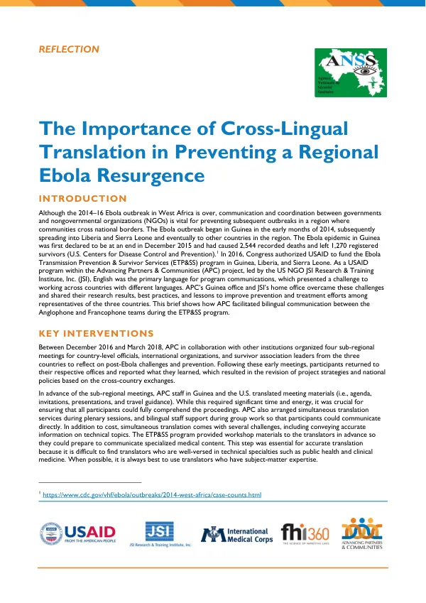 The Importance of Cross-Lingual Translation in Preventing a Regional Ebola Resurgence