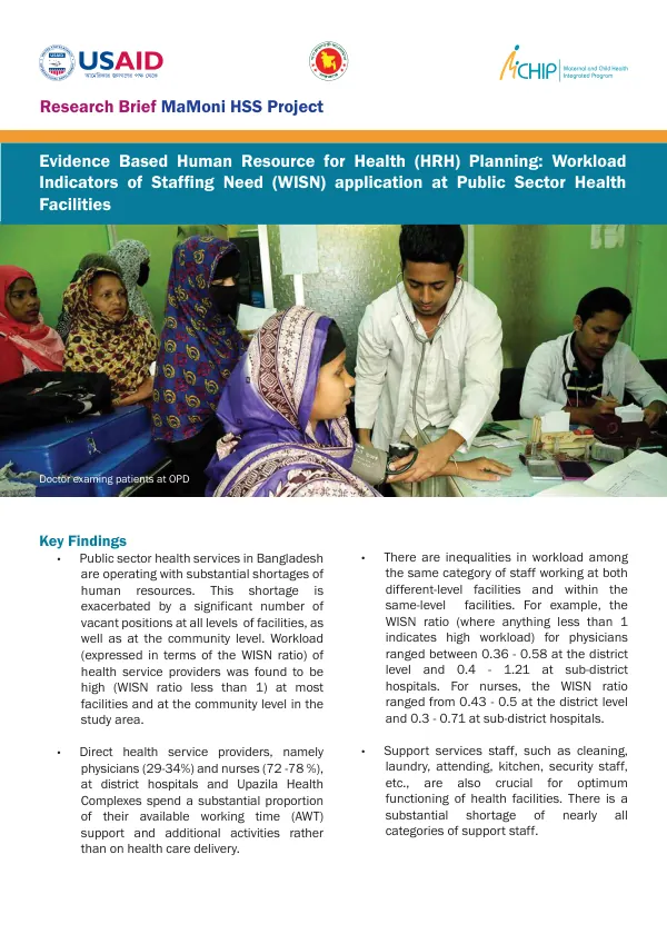 Evidence Based Human Resource for Health (HRH) Planning: Workload Indicators of Staffing Need (WISN) application at Public Sector Health Facilities