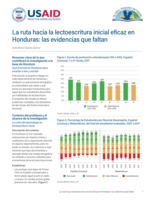 La ruta hacia la lectoescritura inicial eficaz en Honduras: las evidencias que faltan