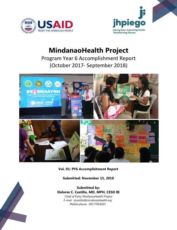 MindanaoHealth Project Program Year 6 Accomplishment Report (October 2017- September 2018)