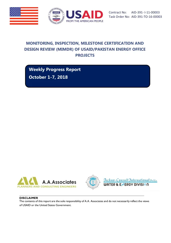 Weekly Progress Report of USAID/Pakistan Energy Office Projects