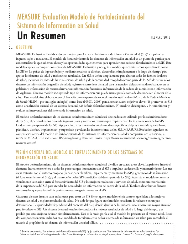 MEASURE Evaluation Modelo de Fortalecimiento del Sistema de Información en Salud