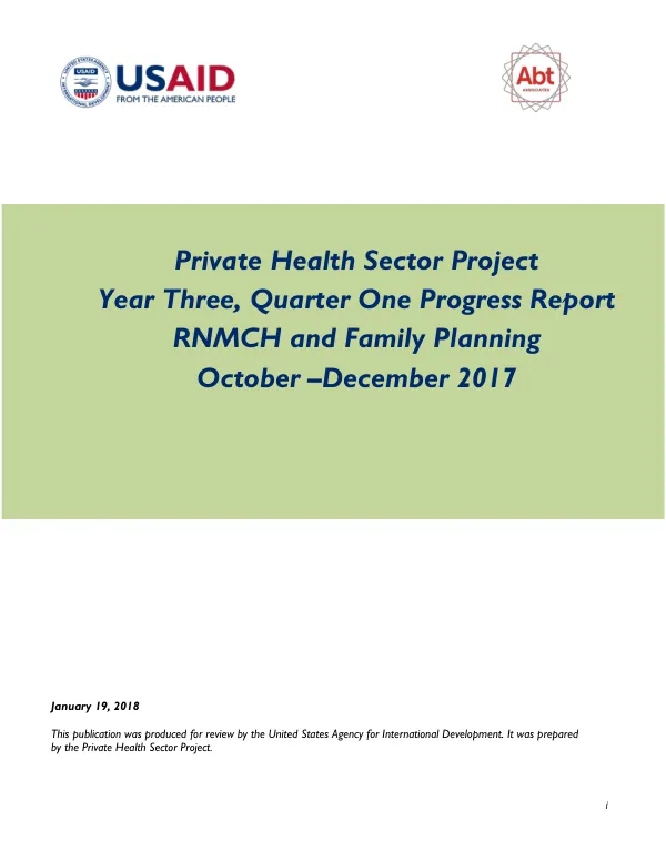 Year Three, Quarter One Progress Report: RNMCH and Family Planning