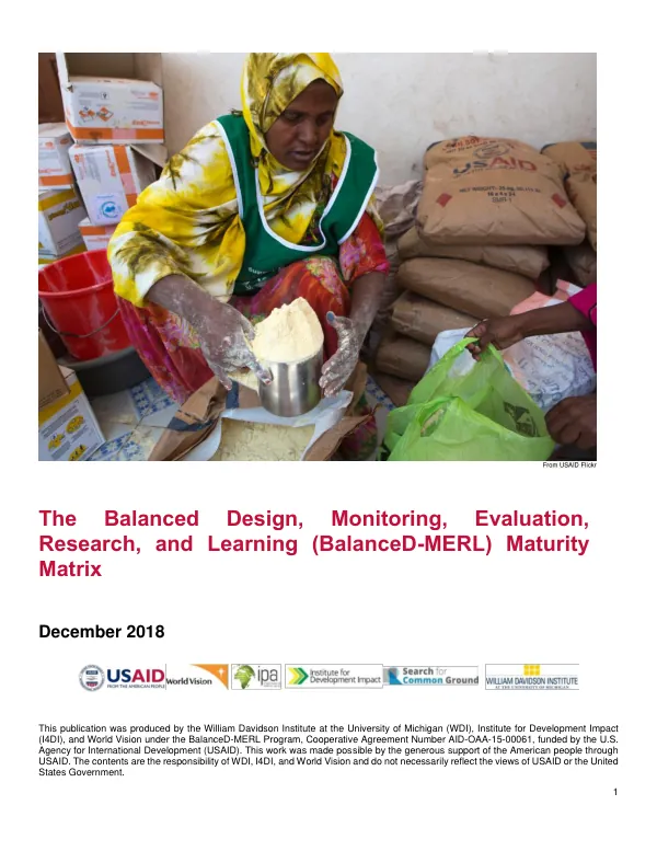 Balanced Design, Monitoring, Evaluation, Research, and Learning (BalanceD-MERL) Maturity Matrix