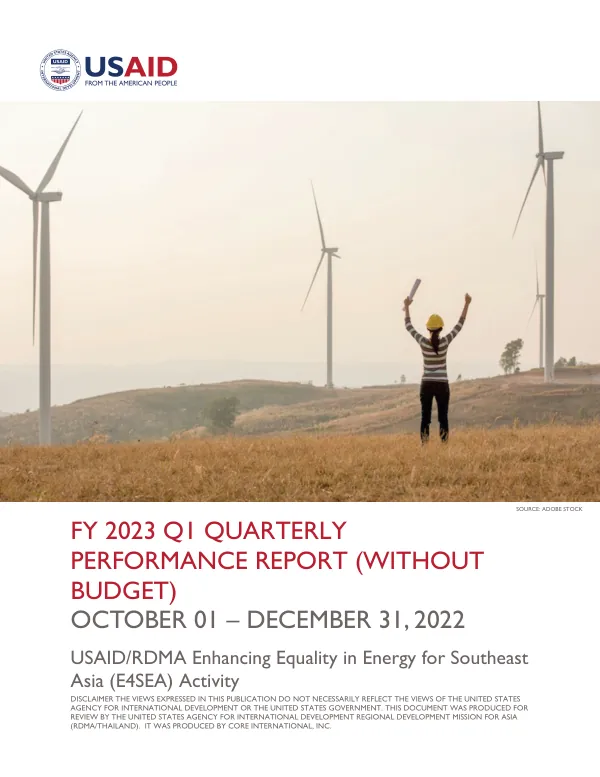 Quarterly Performance Report: Enhancing Equality in Energy for Southeast Asia (E4SEA) Activity