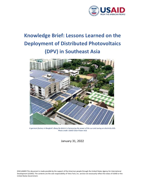 Knowledge Brief: Lessons Learned on the Deployment of Distributed Photovoltaics (DPV) in Southeast Asia