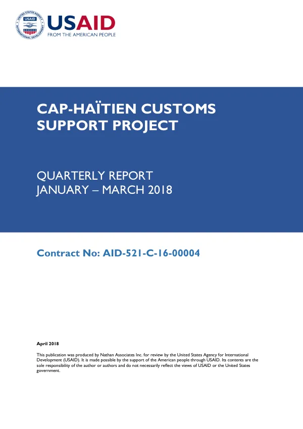 Cap-Haïten Customs Support Project Quarterly Report January – March 2018