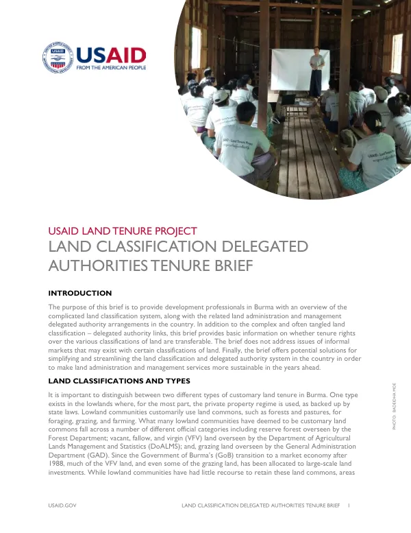 Land Classification Delegated Authorities Tenure Brief