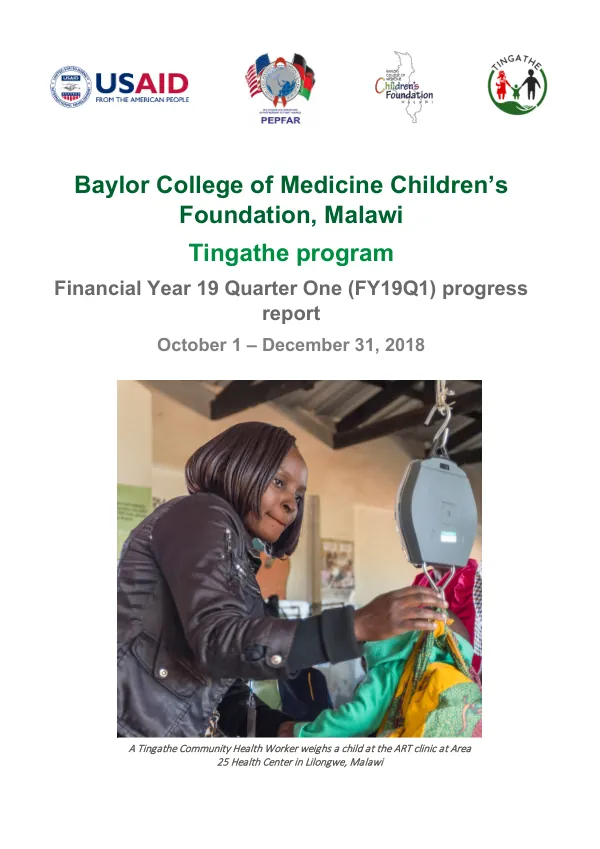 Tingathe Program Financial Year 19 Quarter One (FY19Q1) Progress Report