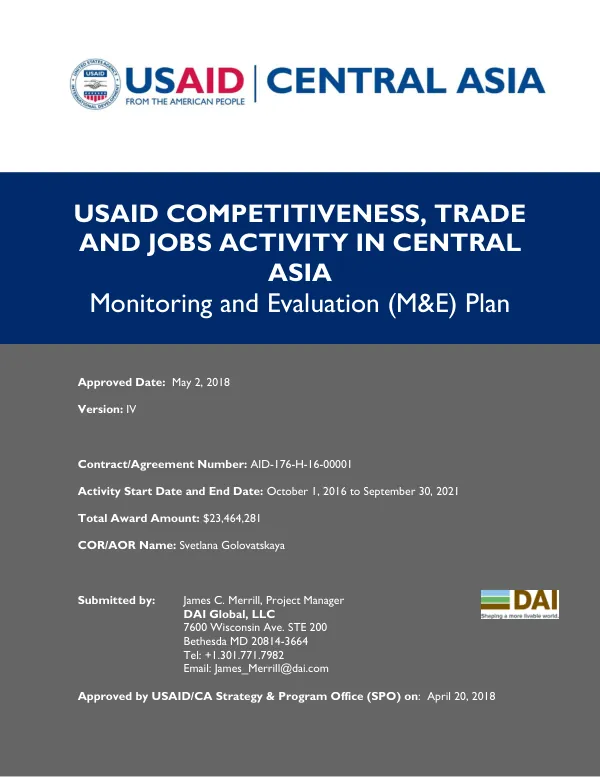 USAID Competitiveness, Trade and Jobs Activity in Central Asia Monitoring and Evaluation Plan