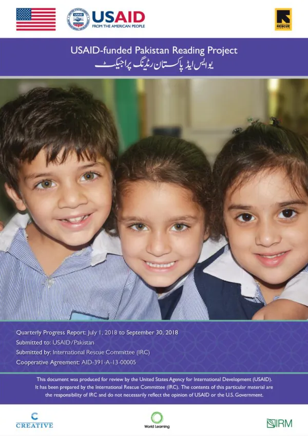 USAID-funded Pakistan Reading Project - Quarterly Progress Report – July 2018 – September 2018