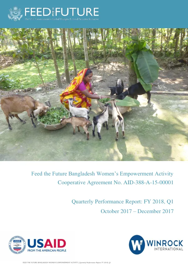 Feed the Future Bangladesh Women’s Empowerment Activity | Quarterly Performance Report: FY 2018, Q1