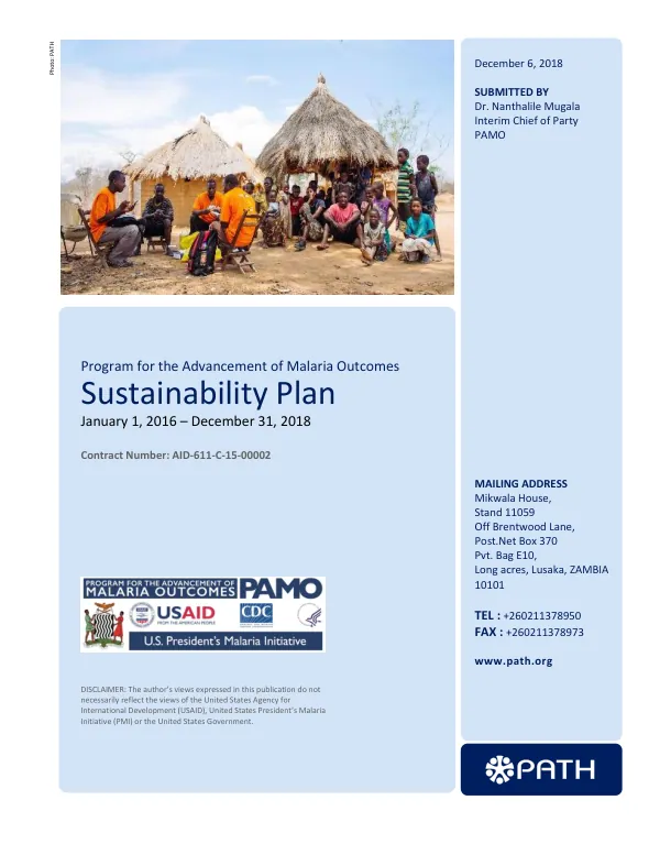 Sustainability Plan for the Program for the Advancement of Malaria Outcomes