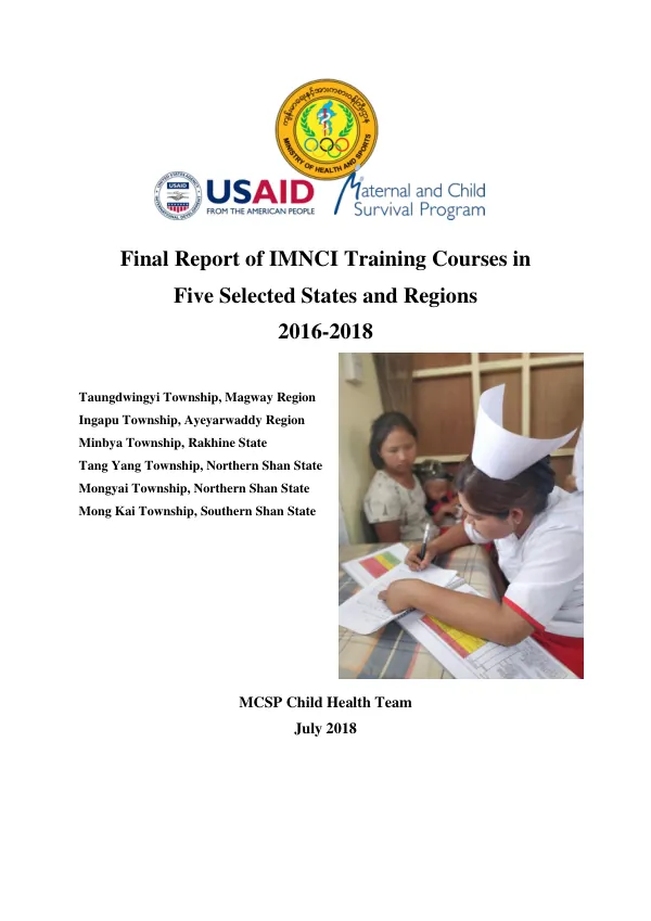 Final Report of IMNCI Training Courses in Five Selected States and Regions 2016-2018